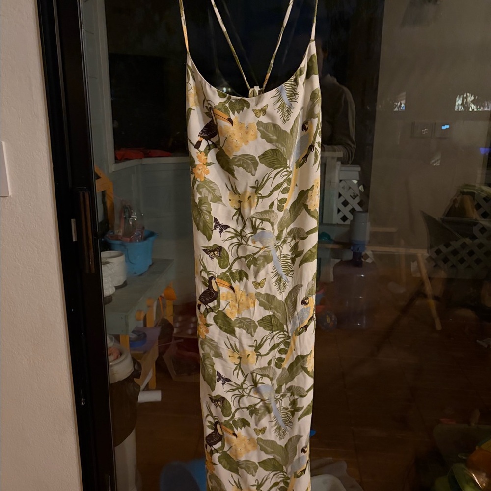 Reformation Tropical Midi Slip Dress in White, Green & Yellow